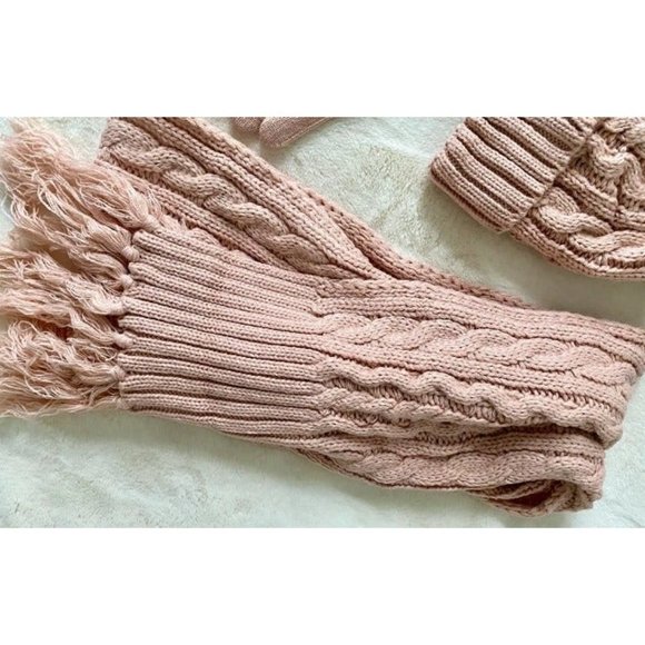 Womens Cable Knit Beanie Hat Scarf Glove Set, Fleece Lined Winter Hats